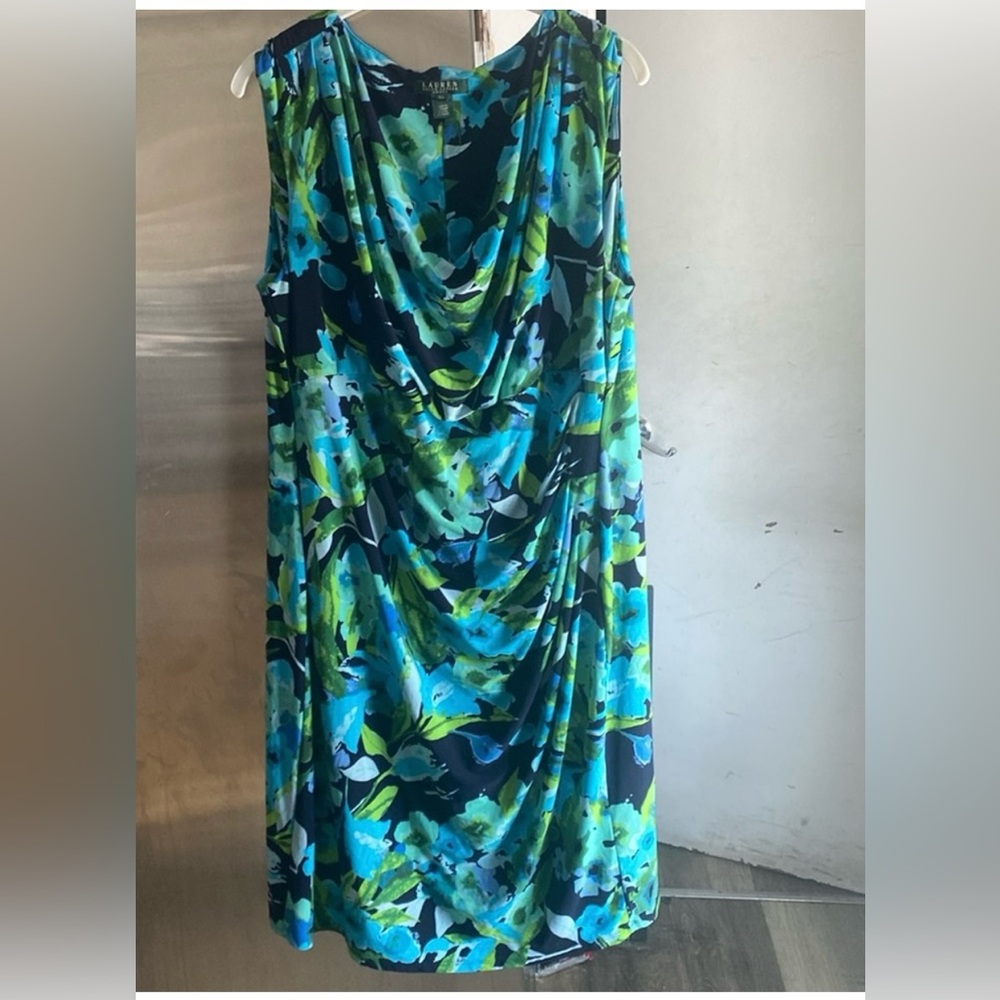 Floral Sleeveless Dress - Blue and Green